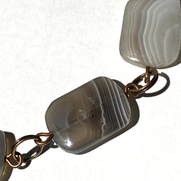Geometric Banded Agate Necklace, Rustic Genuine Gemstone Copper Link Necklace - Picture 6 of 11